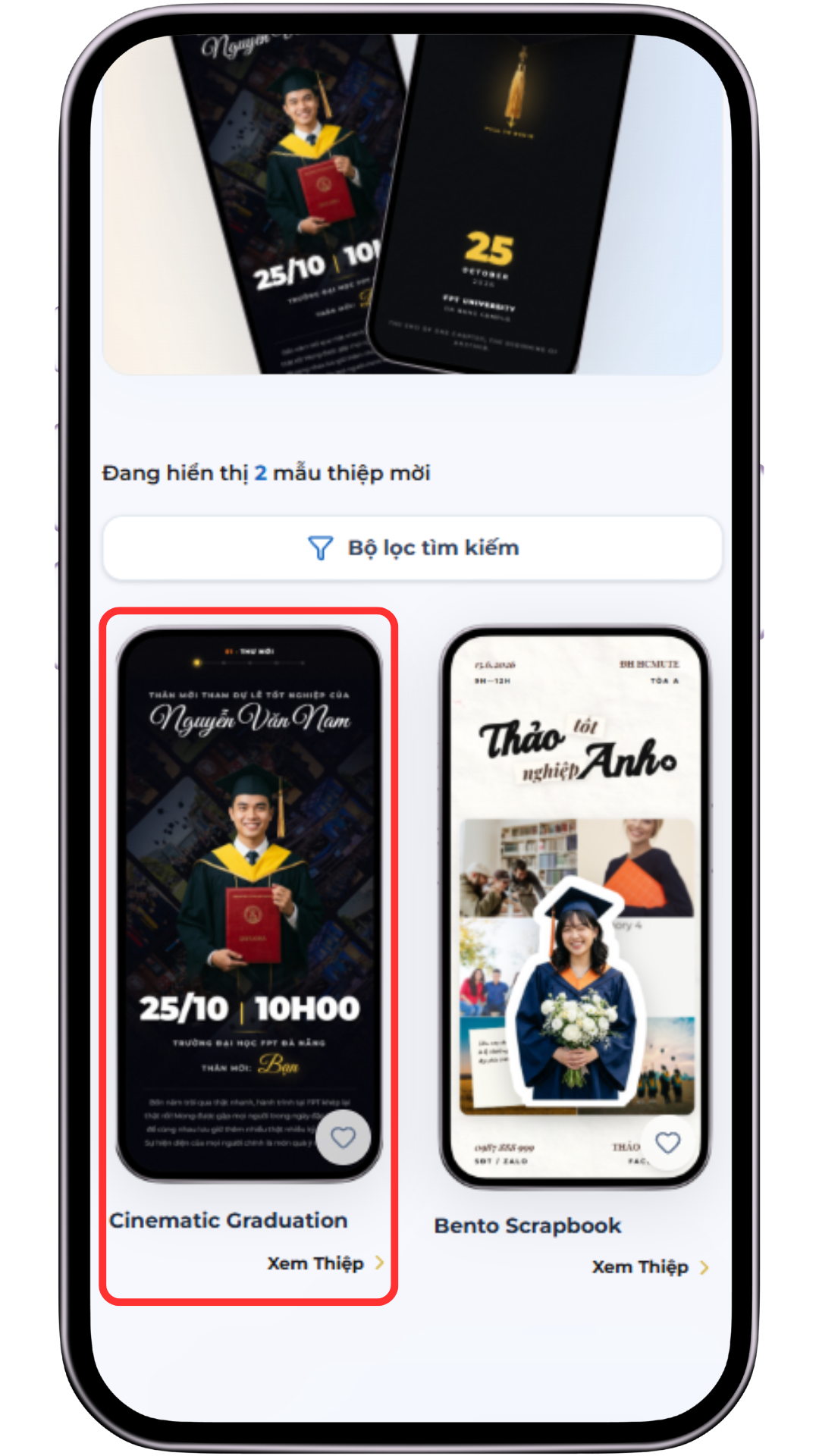 Bước 1: Chọn mẫu thiệp yêu thích